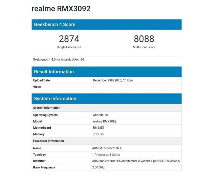 realme 8 geekbench