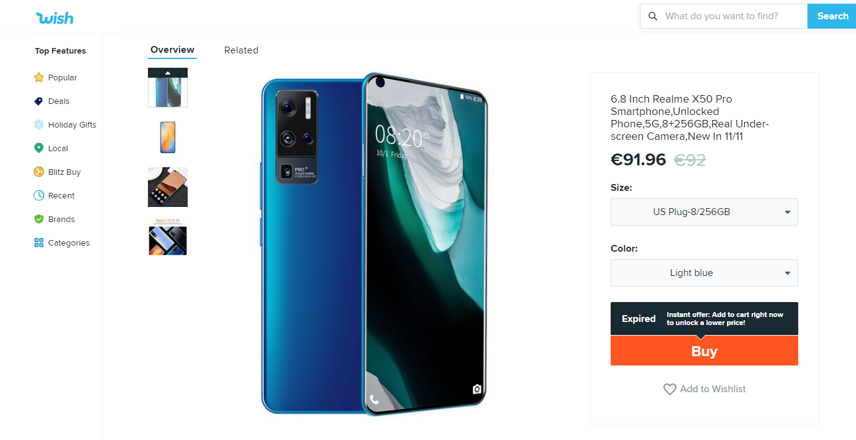 timo movil realme falso en wish