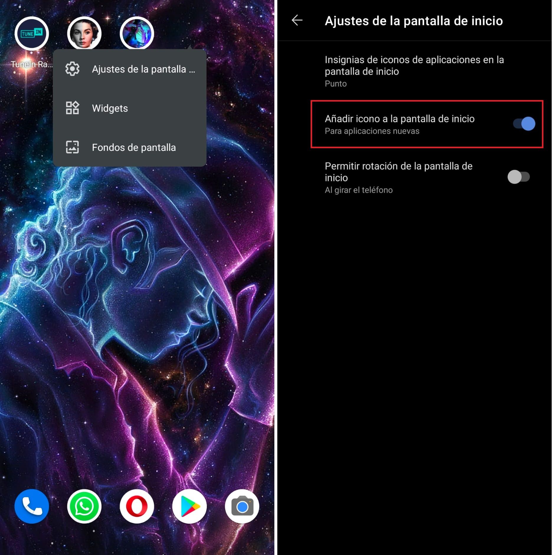 ajustes iconos en pantalla