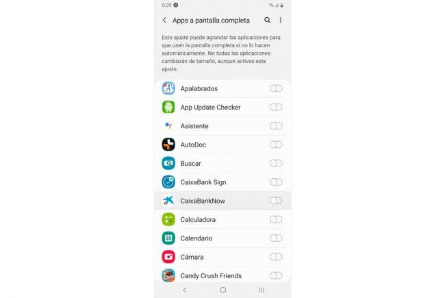 Apps pantalla completa Samsung