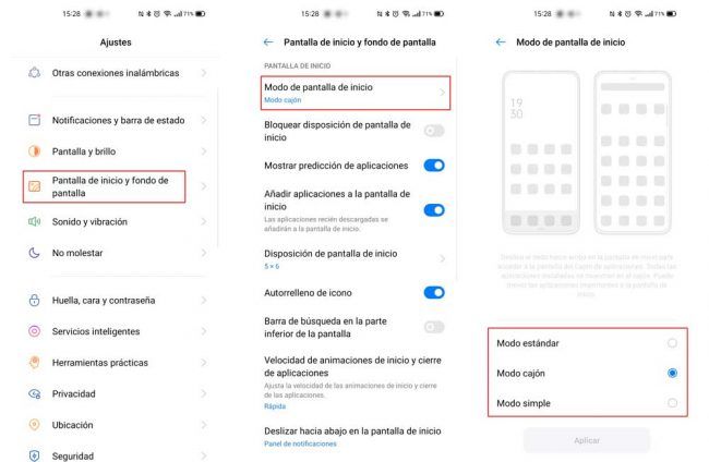 cajón aplicaciones realme