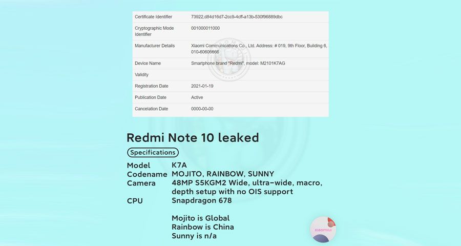 redmi note 10 filtración