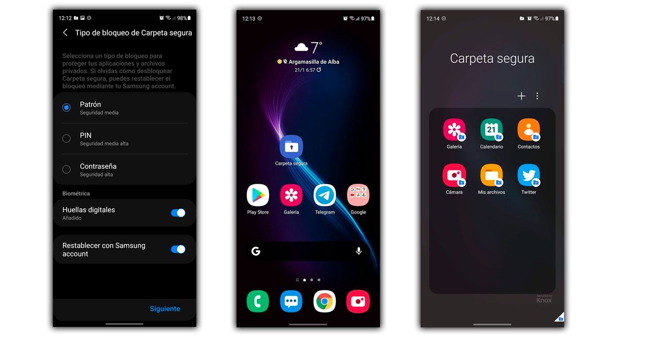 seguridad carpeta apps samsung