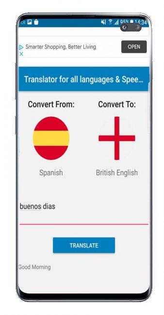 Opciones idiomas Translator