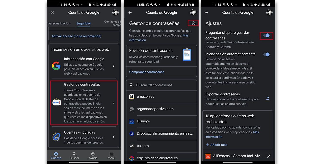 guardar cntraseña