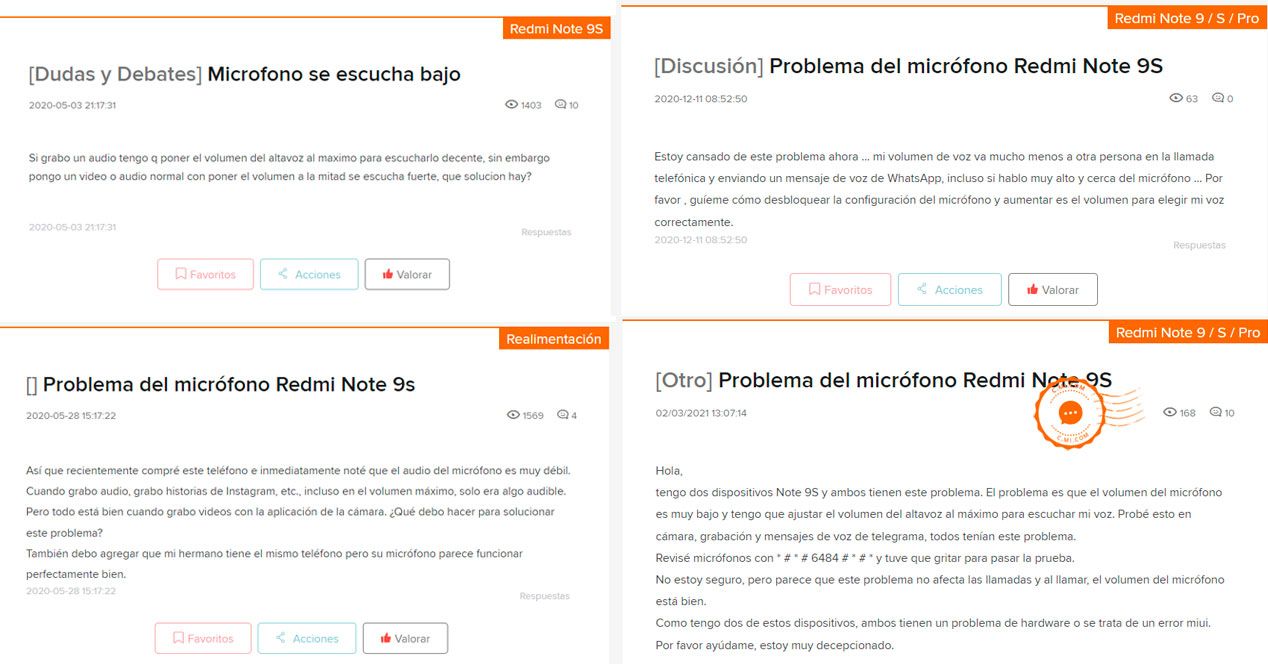 problema foro xiaomi micrófono redmi note 9s