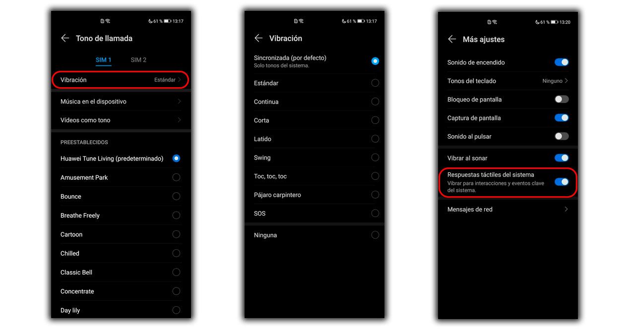respuesta háptica sensación háptica huawei