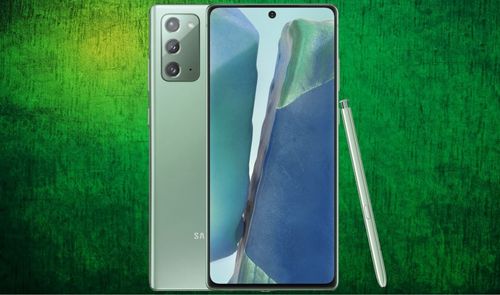 samsung galaxy note 20 y fondo verde