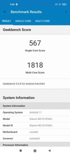 Resultado Geekbench Xiaomi Mi 11 Lite