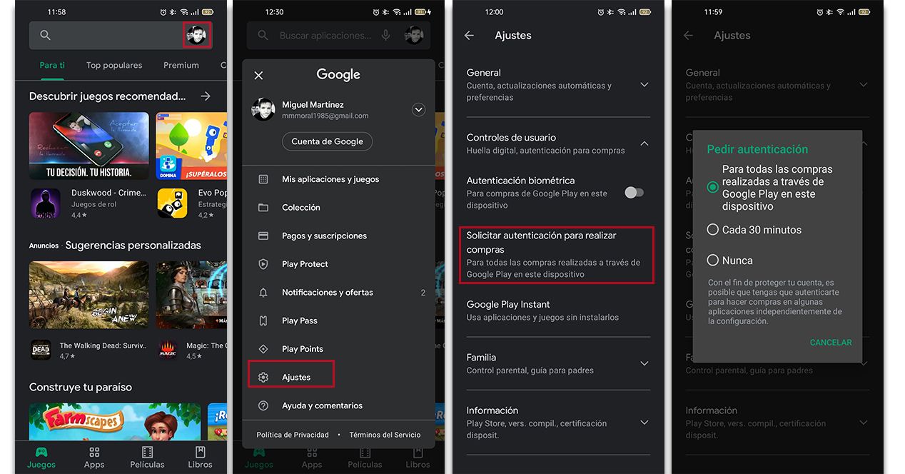 autenticar compras play store
