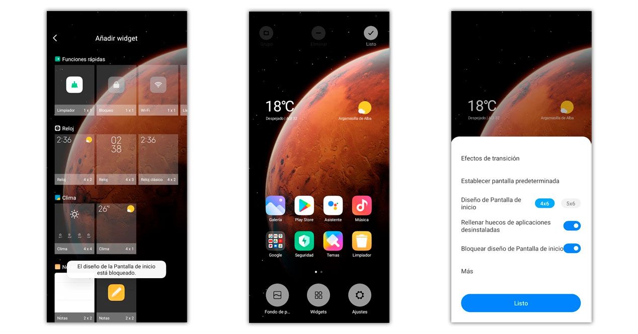 bloquear diseño widgets xiaomi