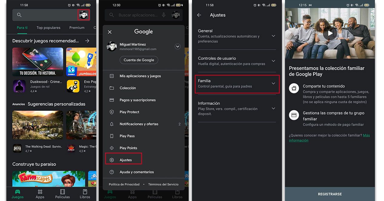 compras familia play store