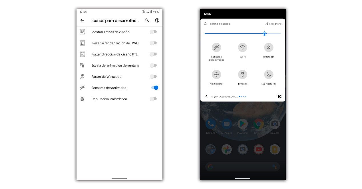 desactivar sensores android