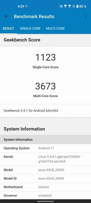 Resultado en Geekbench con el ASUS Zenfone 8