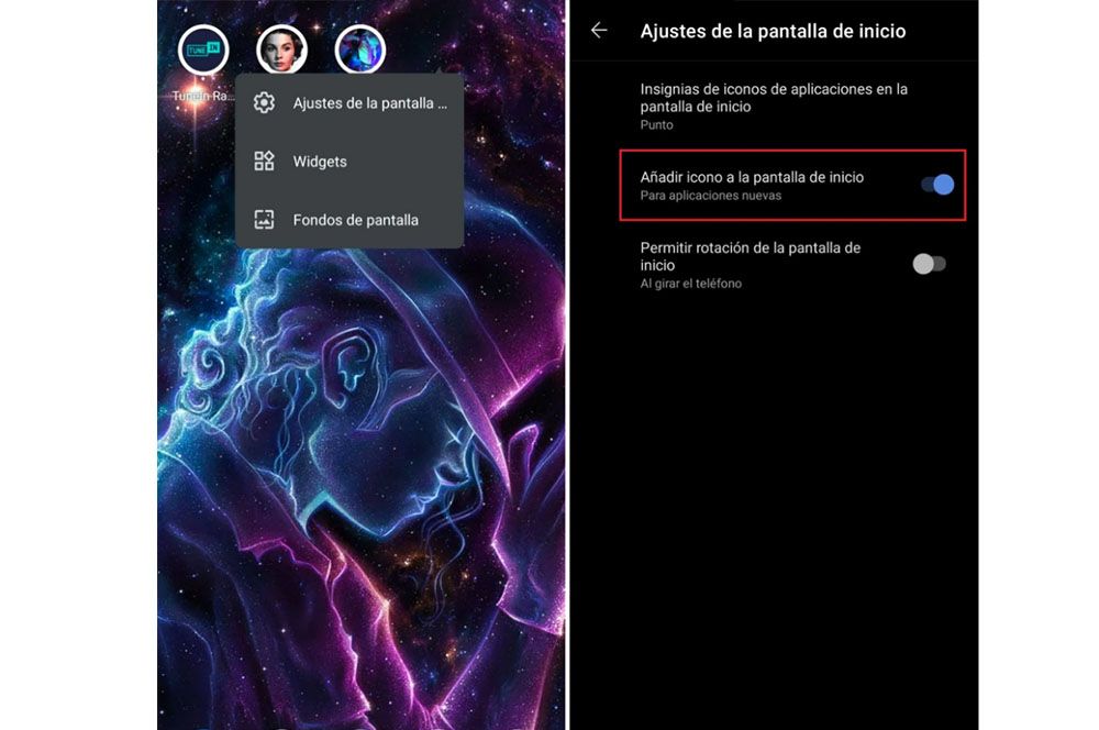 Ajustes acceso directos