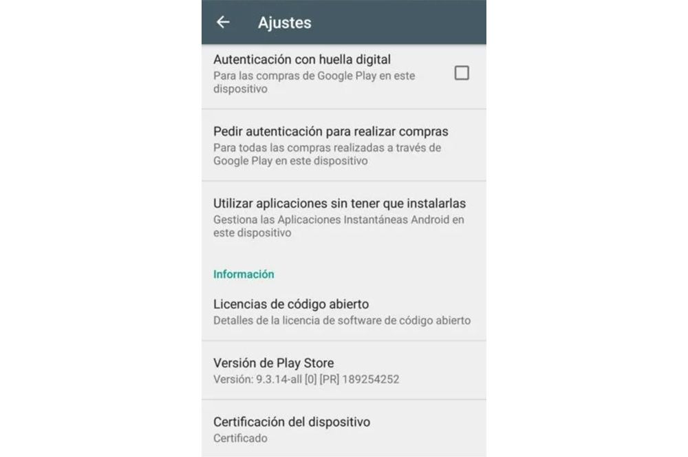 Móvil con certificado de Google