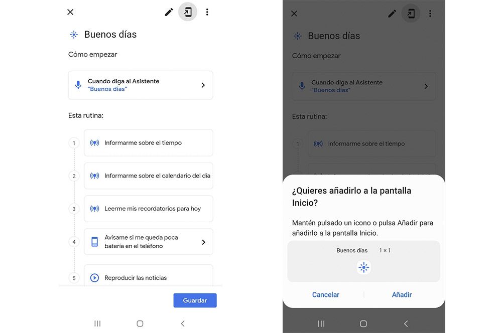 Acceso directo a Rutinas del Asistente de Google
