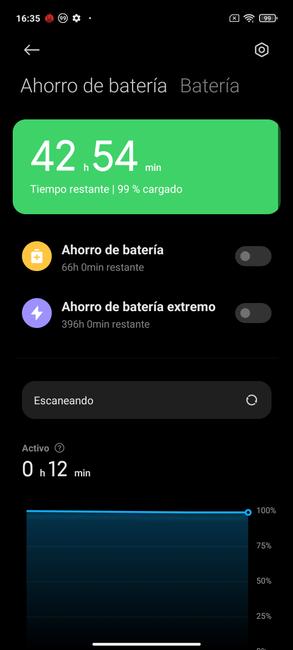 Batteria en los ajustes del Redmi Note 10 5G