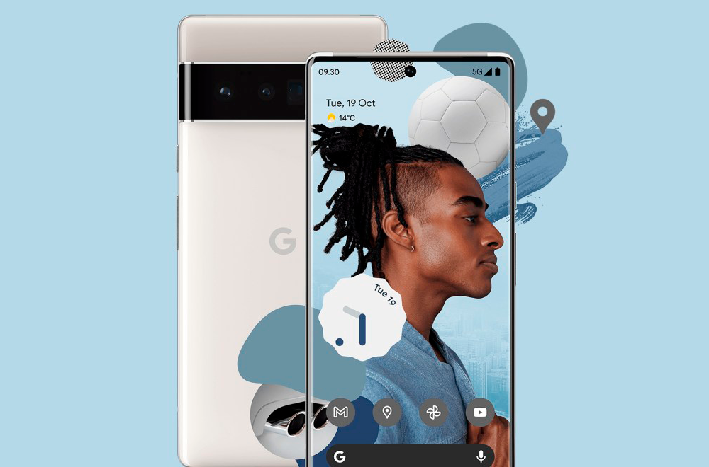 Interfaz Pixel 6 con fondo de pantalla