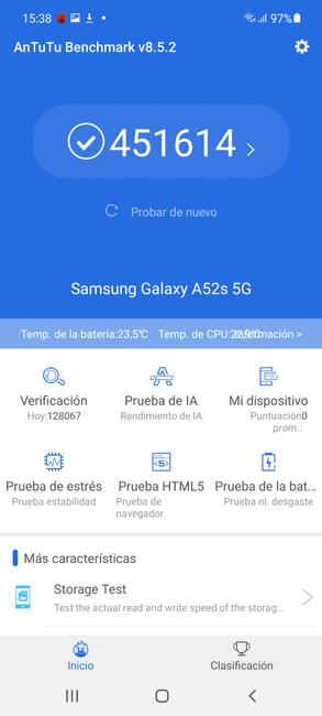 Resultado en AnTuTu do Samsung Galaxy A52s 5G