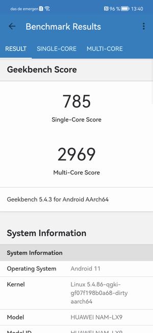Resultado en Geekbench con el Huawei nova 9