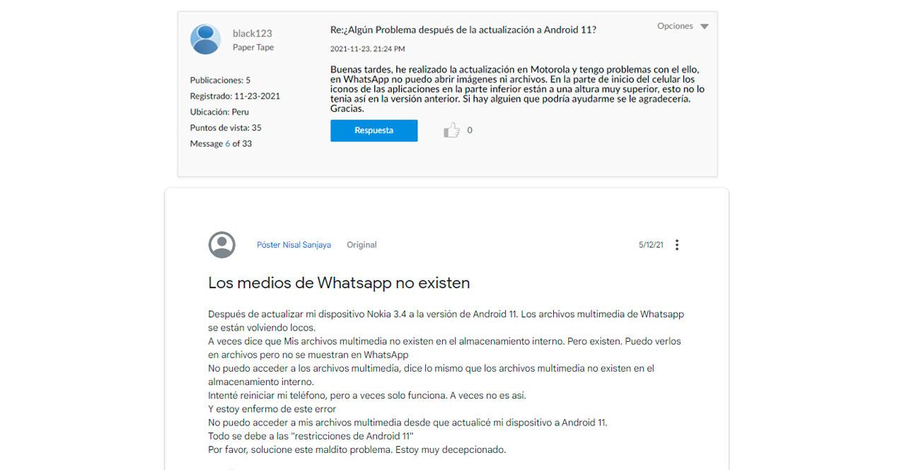 problemas whatsapp android 11