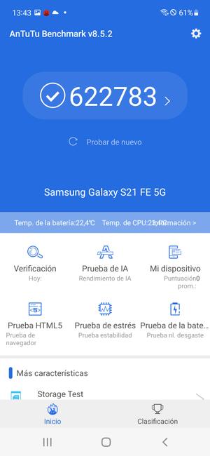 Resultado del Samsung Galaxy S21 FE en AnTuTu