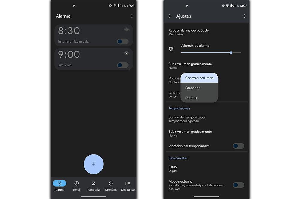Botones de volumen alarma móvil Android