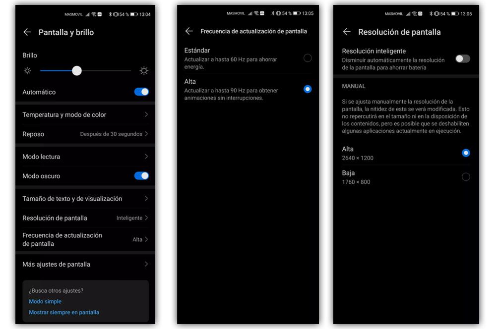 Ajustes pantalla Huawei P40 Pro+