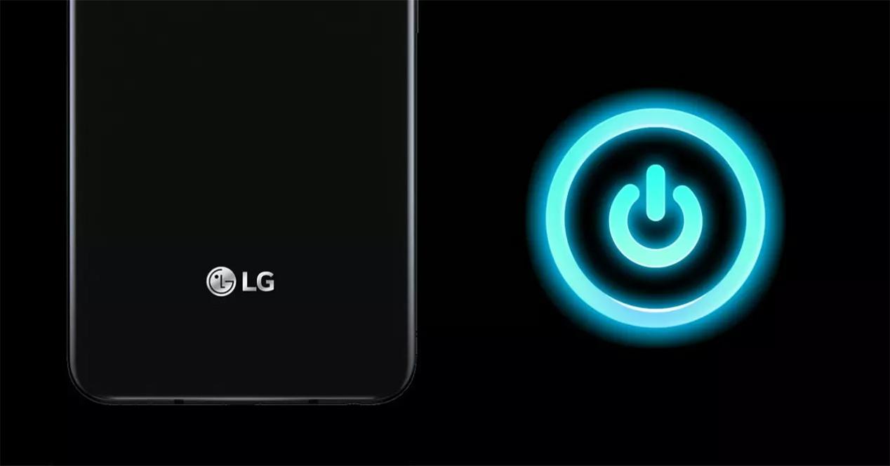 móvil LG y botón de encendido