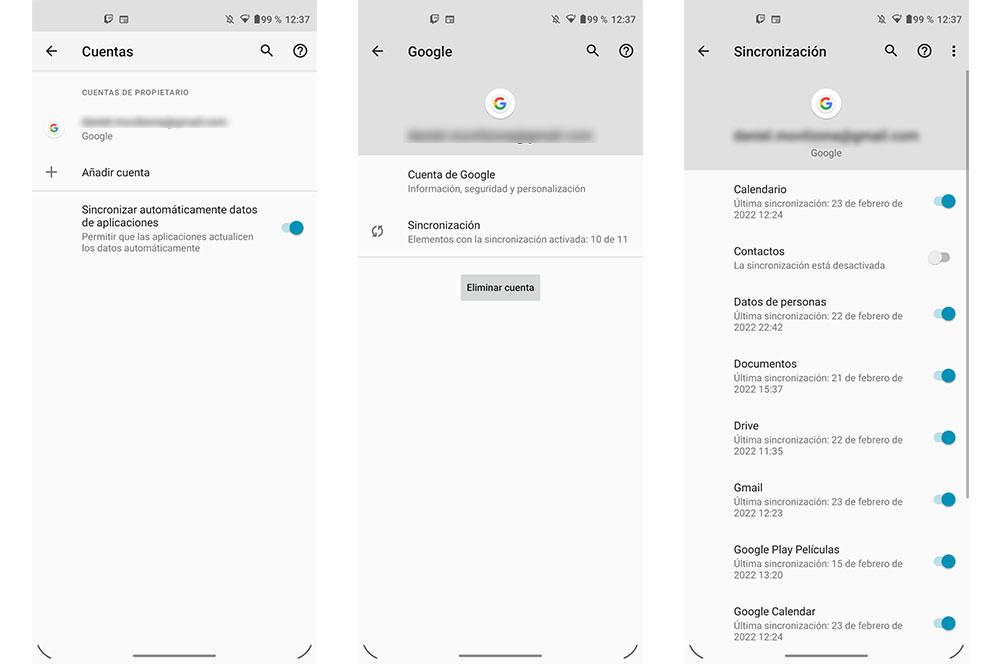 Sincronización cuenta Google móvil Android