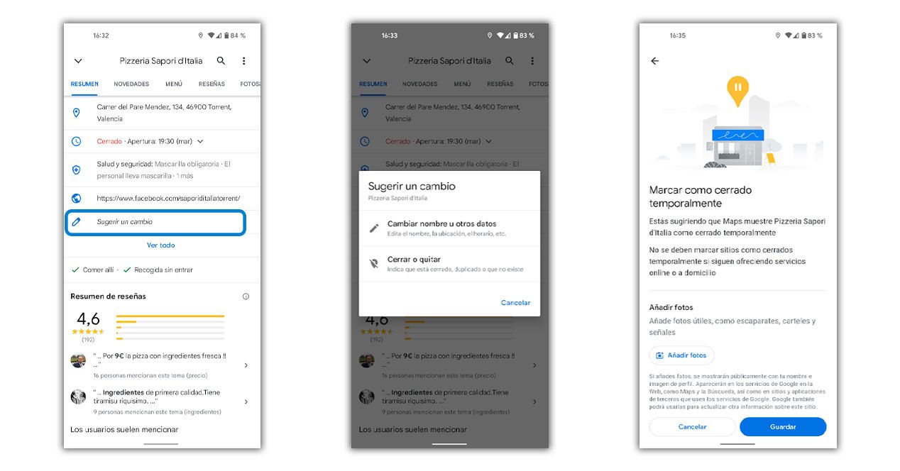 cambio negocio google maps