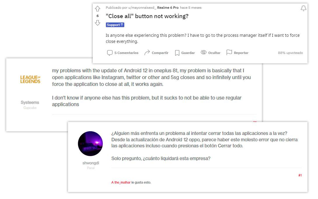 problema realme oneplus cierre apps android 12
