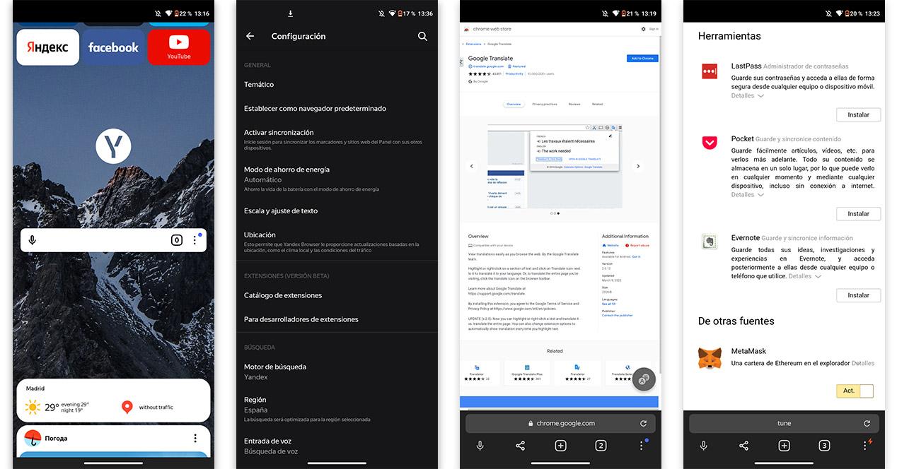 Yandex Browser-extensies Android