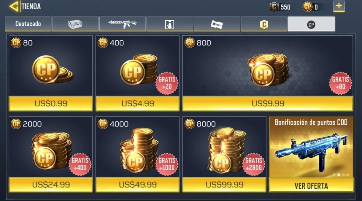call of duty mobile puntos creditos