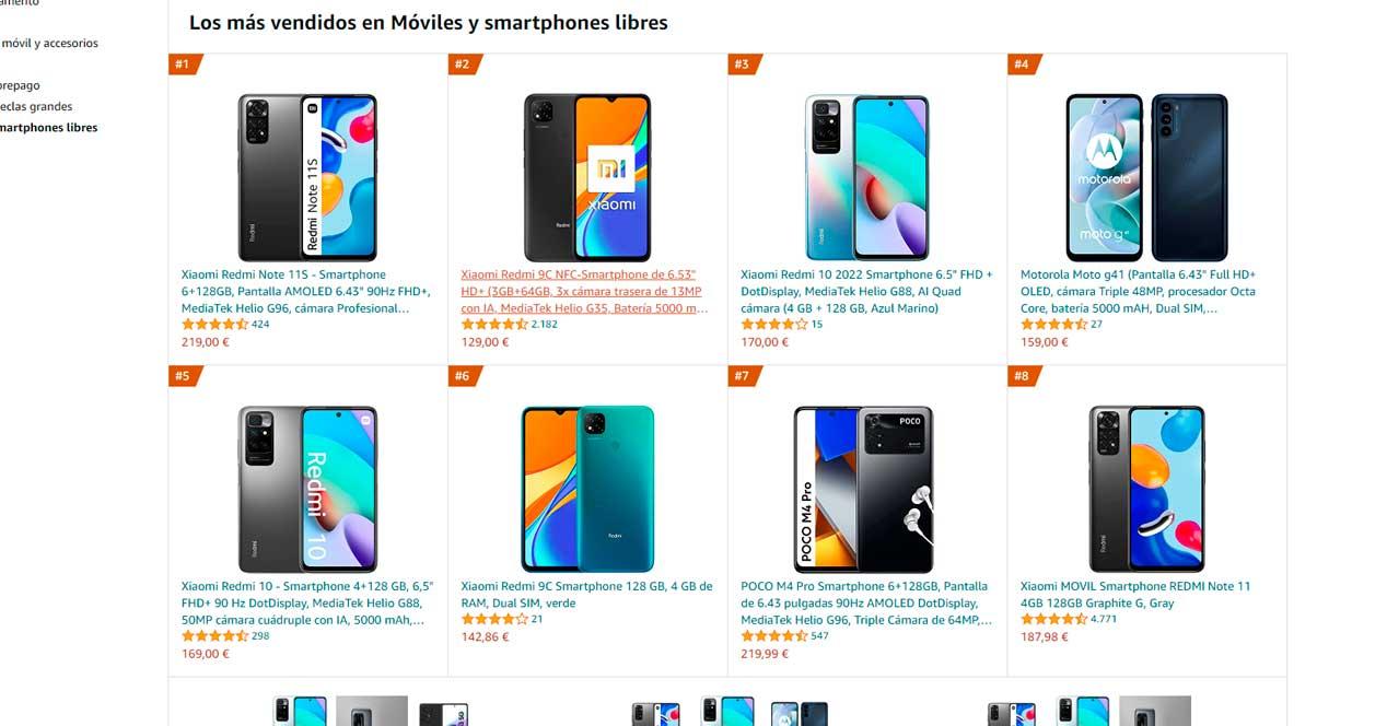 móviles más vendidos amazon