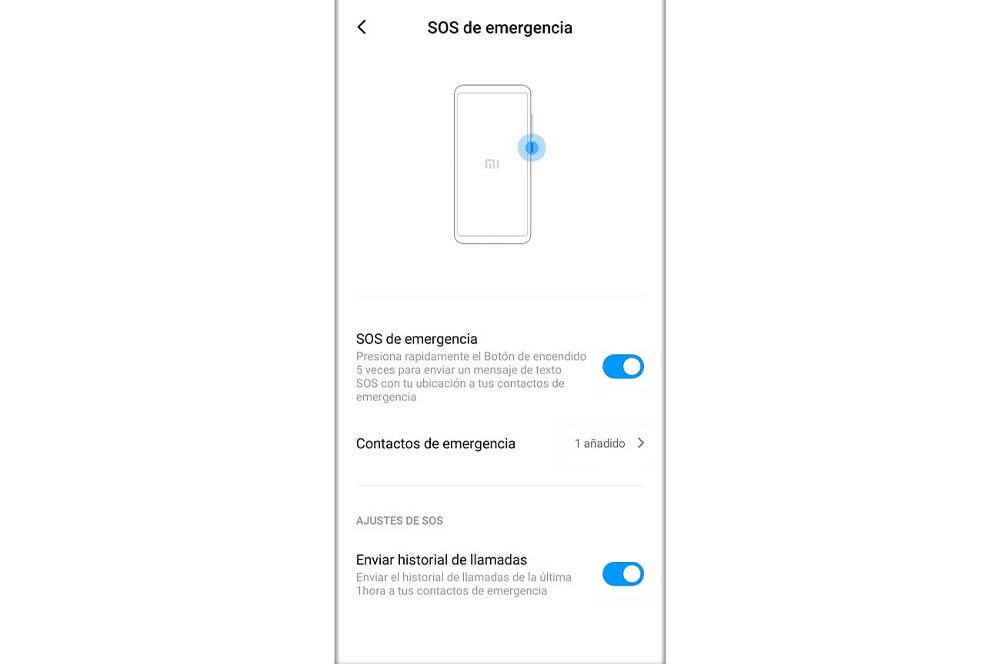Función SOS emergencia Xiaomi