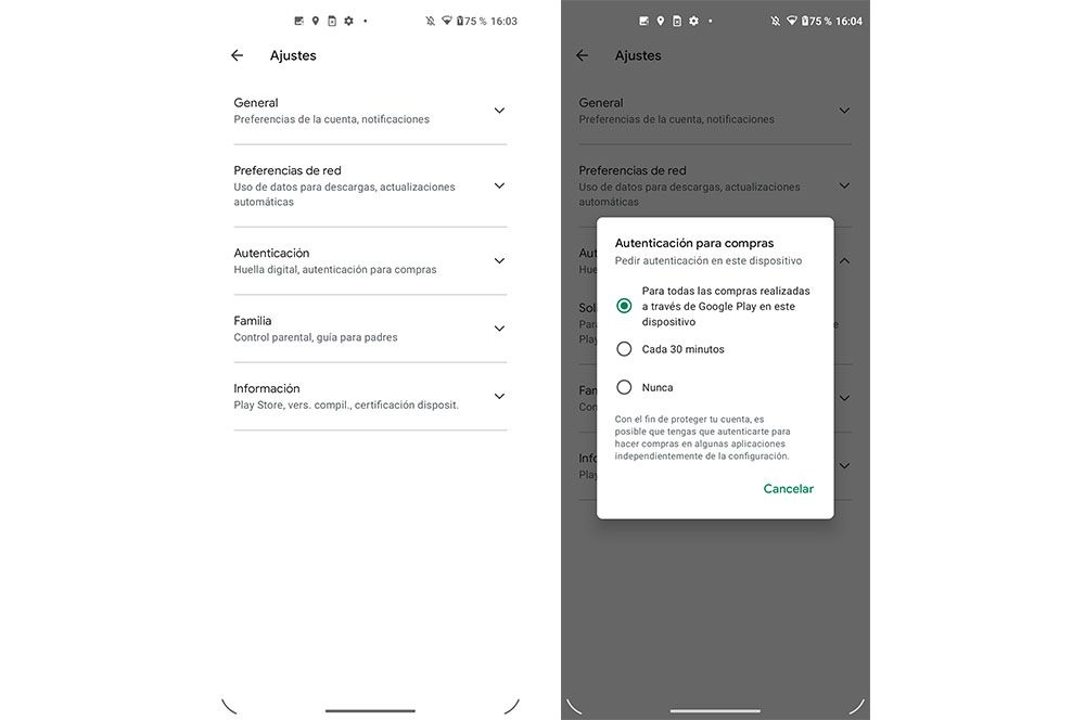 autenticación compras en Android