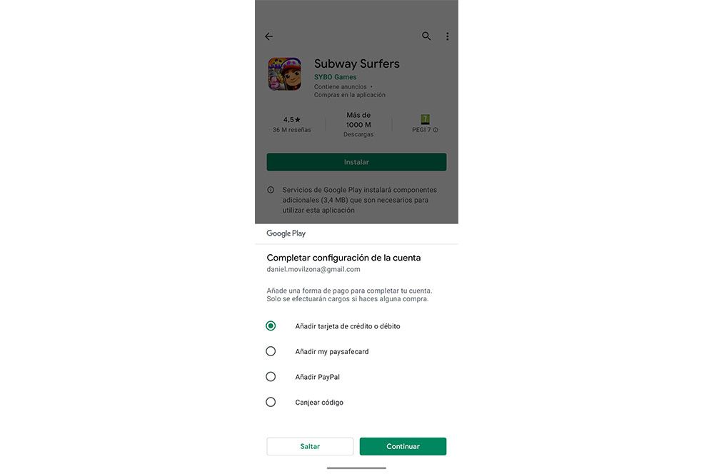 Métodos de pago en Play Store