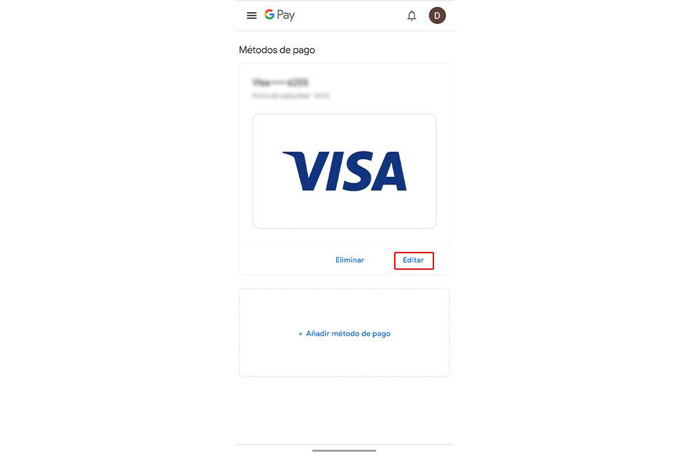 Editar datos tarjeta de crédito en Google Pay