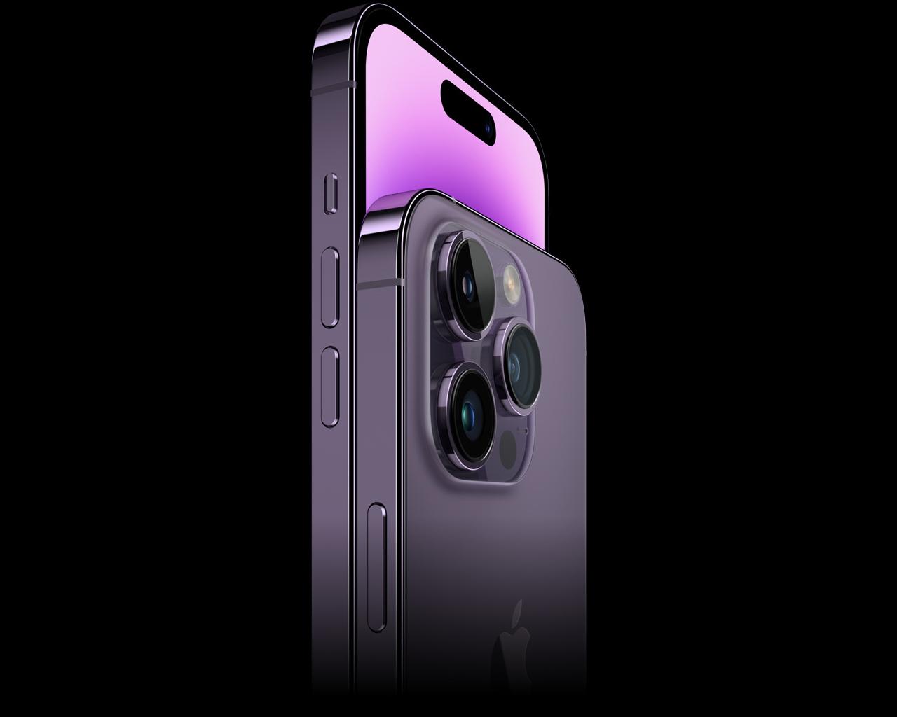 Teléfono iPhone 14 Pro con fondo negro