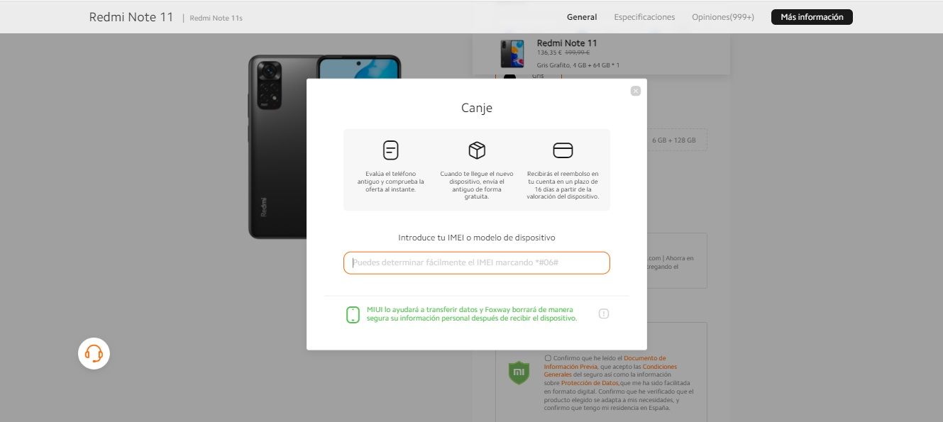 comprar redmi note 11 cambiando por viejo movil