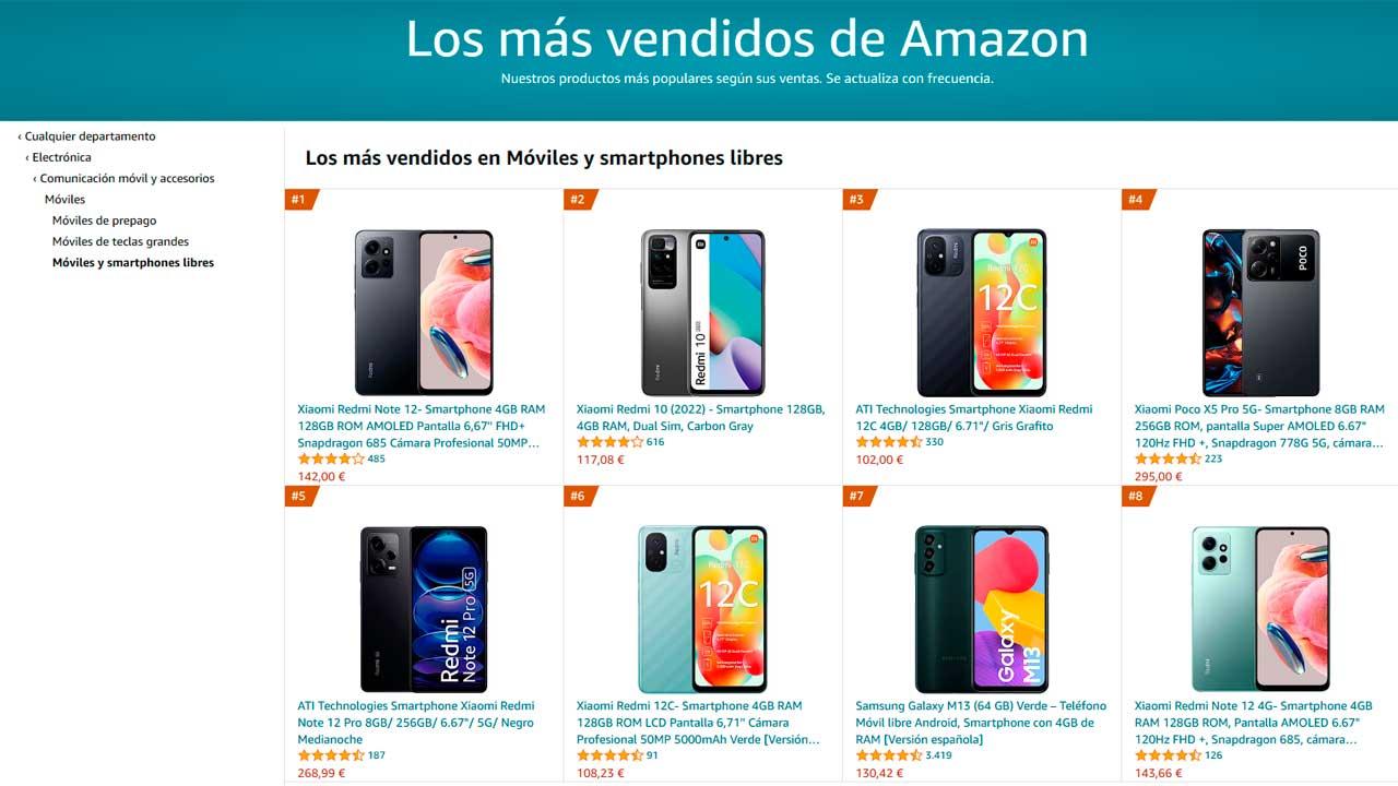 móviles más vendidos Amazon