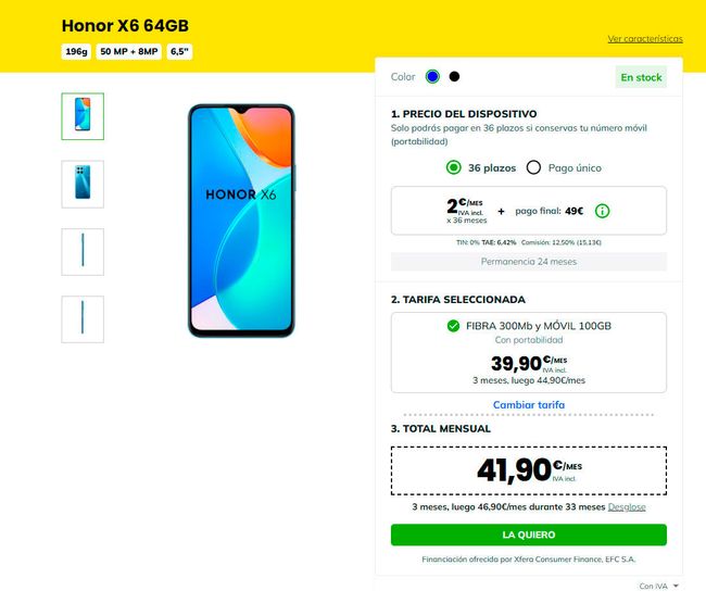 Honor X6 Oferta MásMóvil