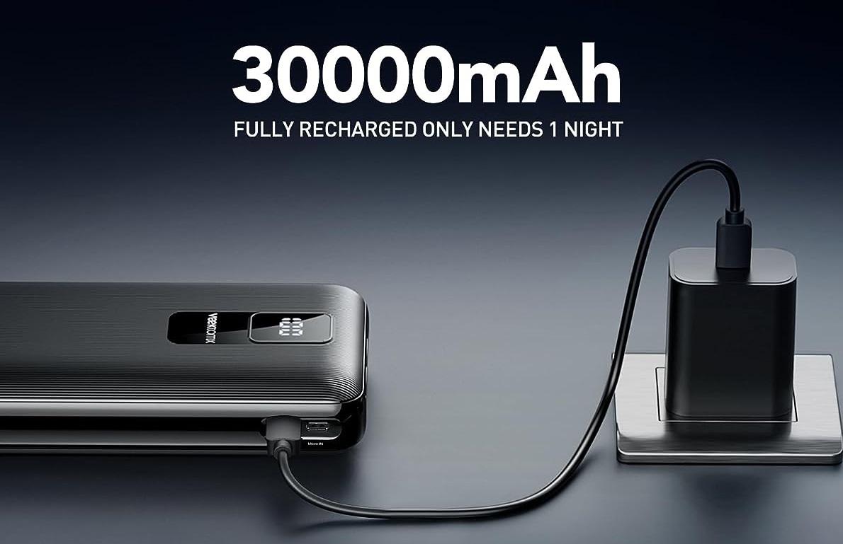 VEEKTOMX 30000mAh hurtigladende eksternt batteri