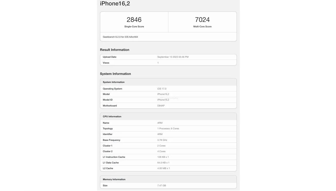 geekbench apple a17 pro