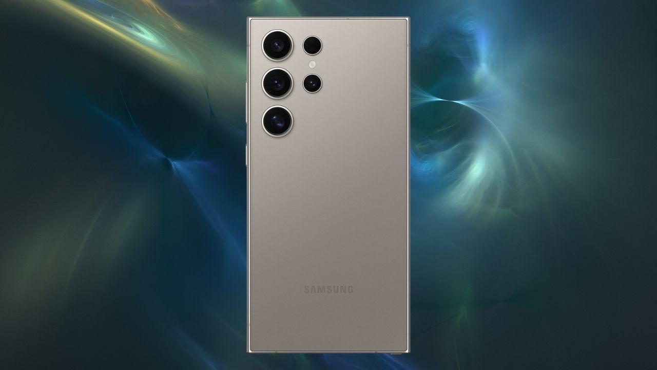 render Samsung Galaxy s24 ultra con fondo galaxia
