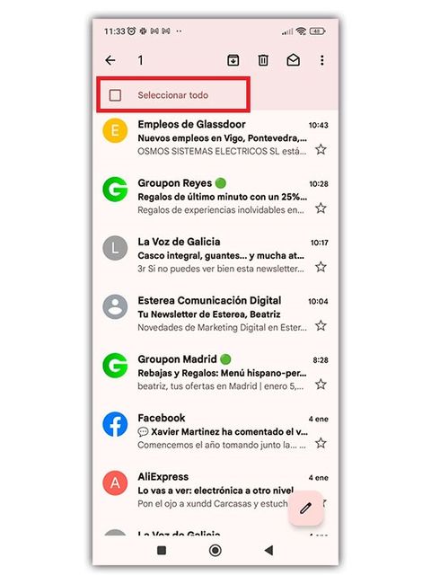 como seleccionar todo Gmail