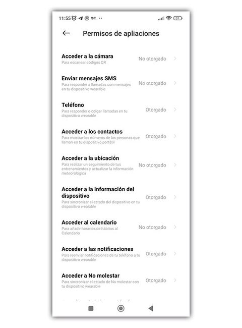 permisos de apps reloj