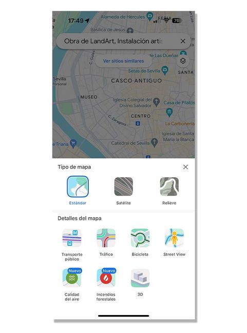 activar modo satélite Google maps